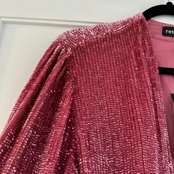 ❌SOLD❌Retrofete Gabrielle Sequin Robe Wrap Mini Dress Sz XL Pink Blossom - Picture 7 of 11